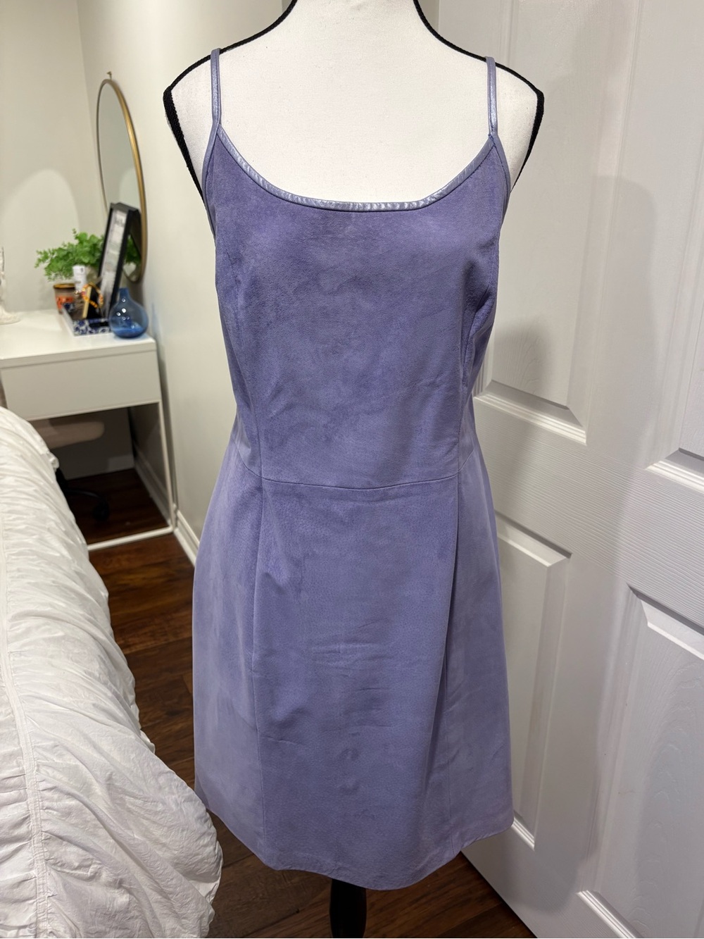 Vintage Danier Genuine Leather Purple Mini Dress L Made in Canada